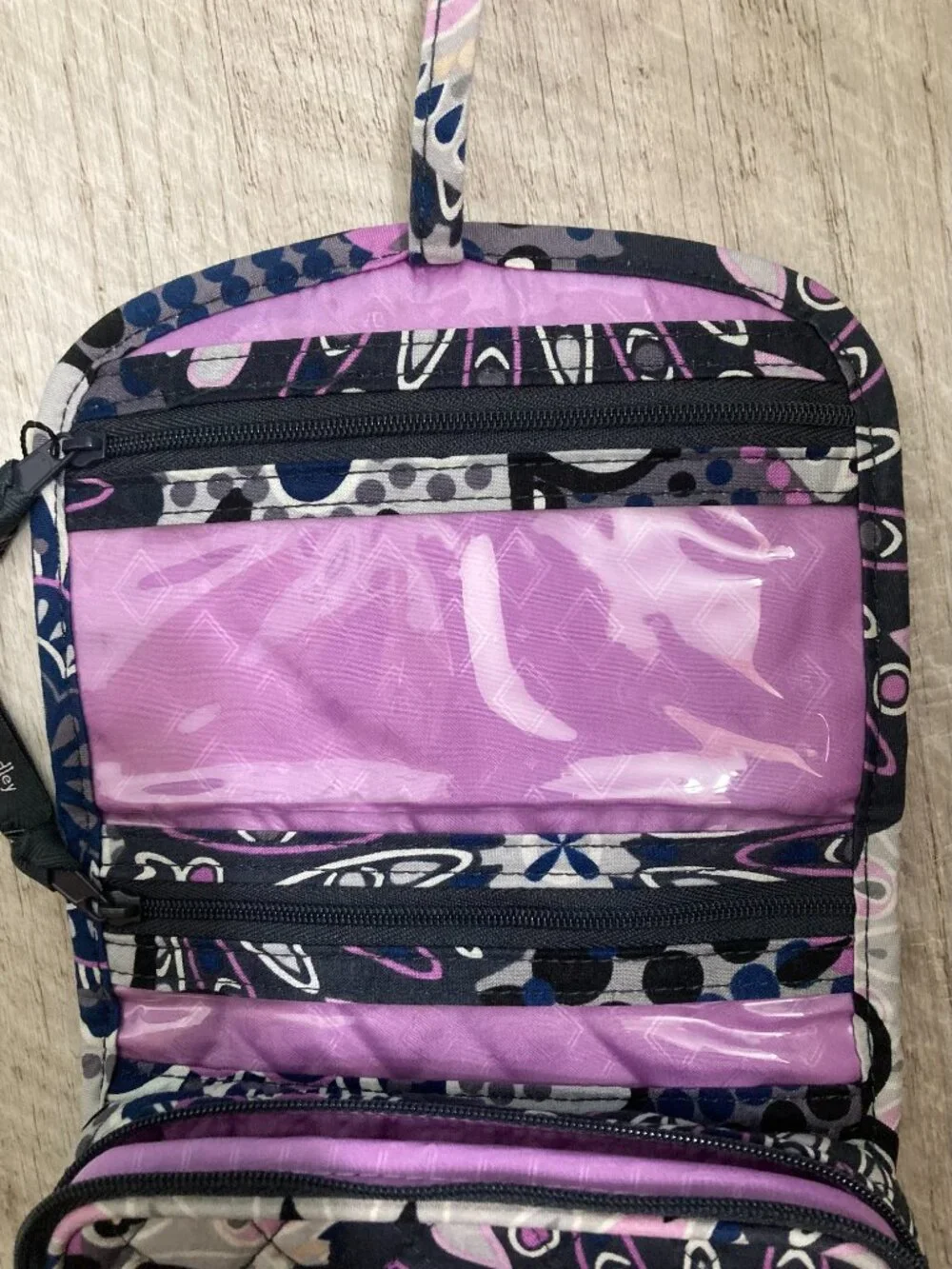 Vera Bradley Quilted Purple Black Bi Fold Cosmetic Travel Organizer